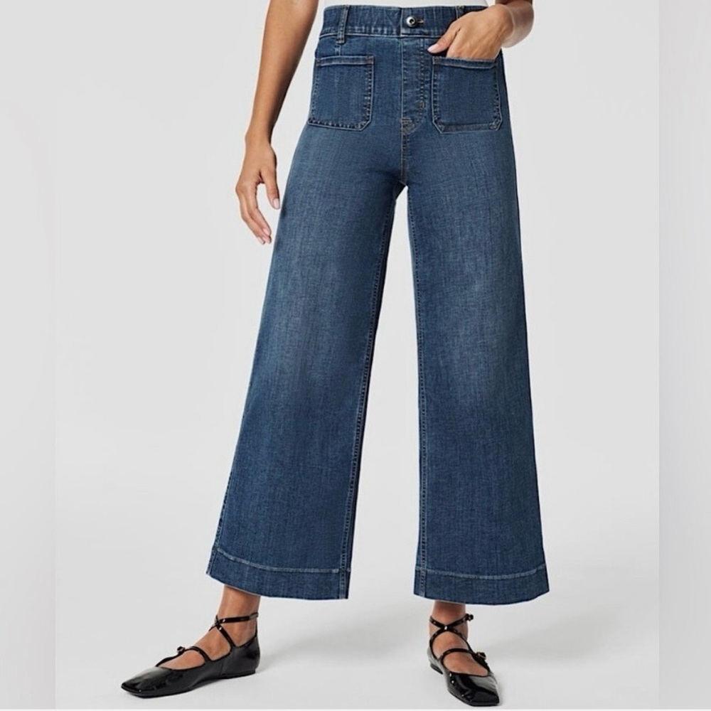Spanx Everywear Cropped Wide Leg Jeans with Patch Pockets, Size Small Tall (ST)